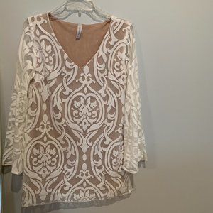 White Patterned Bell Sleeve Dress